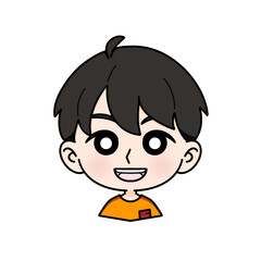 Boy with a straight face, cute cartoon style