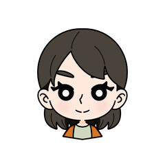 A woman with a straight face, cute cartoon style