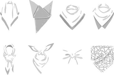 Minimal vector set of scarf and bandana styles, hand-drawn fashion accessories illustration for neckwear design, fabric styling or boutique branding