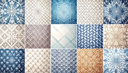 Collection of 18 Intricate Blue and Beige Geometric and Floral Textures
