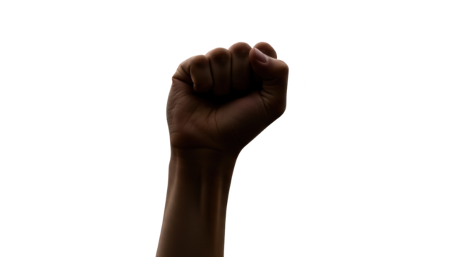 Raised Fist Against White Background detailed illustration featuring background, emotion, movement, freedom, power, clenched