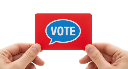 Red Card with Vote Message Held by Hands detailed illustration featuring freedom, communication, government, red, election materials, civic