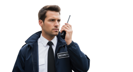 Security Guard Communicating on Radio detailed illustration featuring law enforcement, employee, signal, corporate, receiver, response design concept