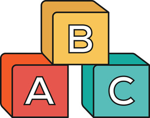 Colorful alphabet blocks with letters a, b, and c isolated on white background