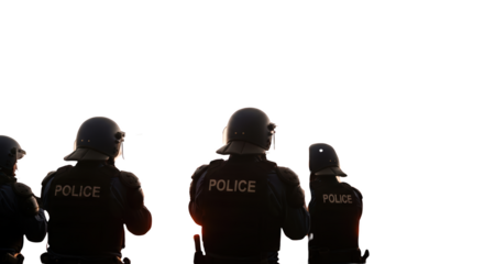 Silhouetted Police Officers in Formation detailed illustration featuring law, security, police, image, vests, authority design concept for modern