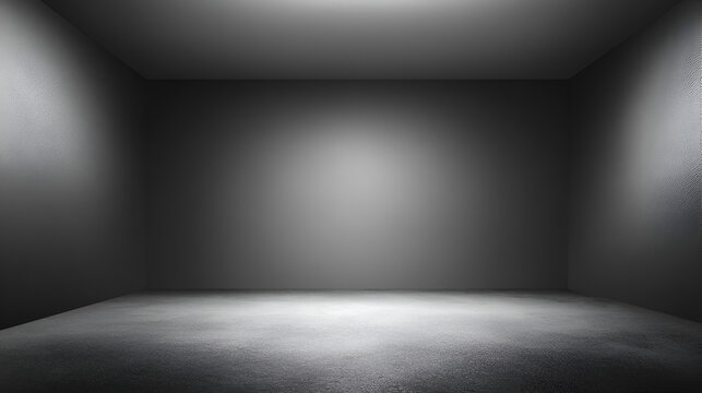 Gray empty room with spotlight on the floor and walls creating a simple minimalist space
