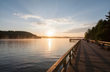 Fototapeta premium sunset over the river