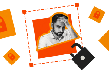 Composite photo collage of upset businessman loss confidential information data hacked locked privacy tab isolated on painted background