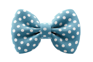 Blue polka dot bow tie with white dots isolated on black background, cut out