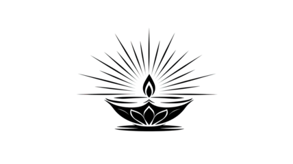 Black and White Line Art of Diwali Oil Lamp with Simple Elegant Outline for Festive Decoration isolated on white background