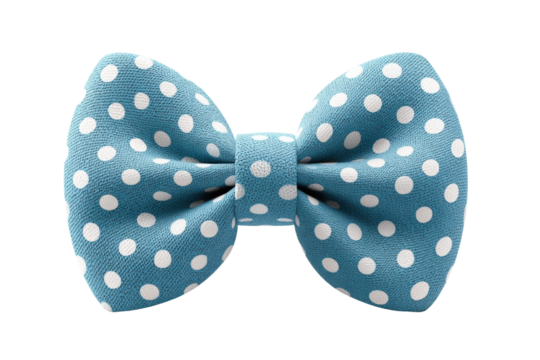 Blue polka dot bow tie with white dots isolated on black background, cut out - Powered by Adobe