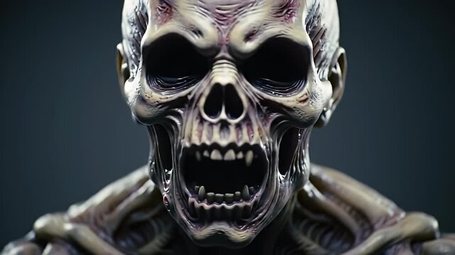 Creepy Undead Zombie with Gaunt Face and Open Mouth - Terrifying Horror Character 3D Render