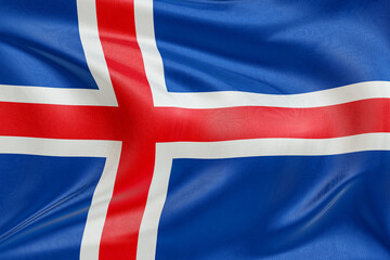 Gently waving flag of Iceland, textured cloth rippling with motion, evoking unity, heritage, and...