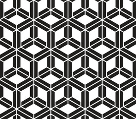 Geometric pattern of interlocking cubes in black and white
