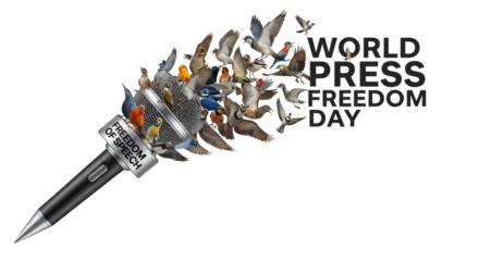 World Press Freedom Day Birds of Free Speech and Global Communication detailed illustration featuring technology, truth, digital, expression,