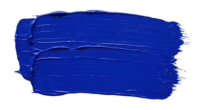 Thick textured brush stroke of vibrant ultramarine blue paint on a stark black background