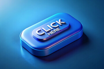 Blue Click Here Button with Metallic Letters on a Dark Blue Background