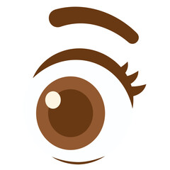Brown eye with long lashes and eyebrow, expressive facial feature ideal for character or emoji design.