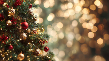 Beautifully Decorated Christmas Tree with Lights and Ornaments