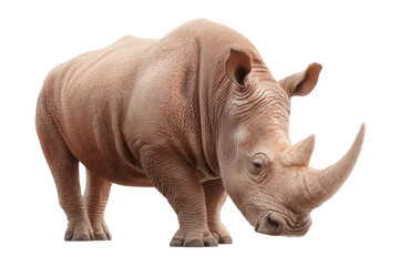 Obraz premium Majestic white rhinoceros standing on plain background, cut out