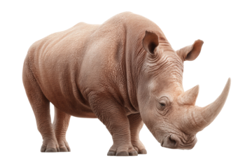 Majestic white rhinoceros standing on plain background, cut out