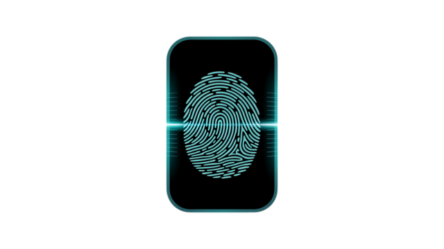 Biometric fingerprint scan with a modern, futuristic design, perfect for security access - Powered by Adobe