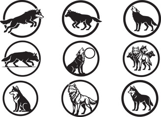 Wolf Silhouette Vector Bundle &ndash; Howling, Running, Standing Wolf Clipart Pack on White Background