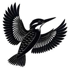 Obraz premium Stylized Kingfisher in Flight – Black and White Vector Art