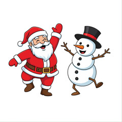 Santa Claus and Snowman Festive Dance Illustration