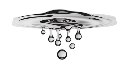 Liquid metal art dripping with glossy, reflective drops against a dark background, modern design