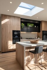 Modern kitchen island with light-filled space.