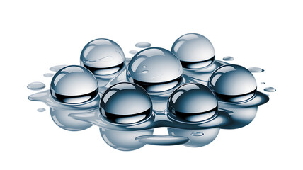 Glossy water droplets cluster with reflections, creating a stunning, modern, and dynamic design element