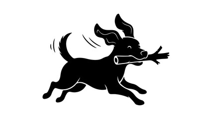 Running dog carrying stick with transparent background
