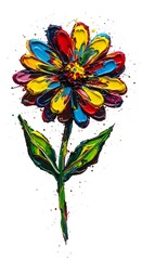 A single abstract flower painted with thick impasto texture and dynamic color splatters.