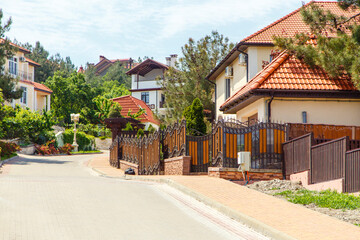 Russia, Gelendzhik, May 18, 2019, A residential street with a white house and a red roof