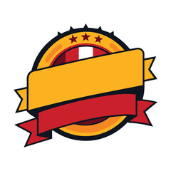 Creative ribbon badge vector with yellow banner, decorative emblem label design for award, promotion, advertising business sticker, retail sale discount tag, marketing symbol template illustration