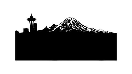 Seattle skyline and mount rainier with transparent background