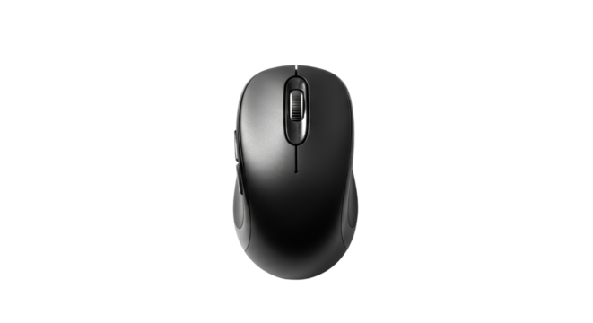 Isolated black optical mouse with scroll wheel for computer or laptop, home or office use - Powered by Adobe