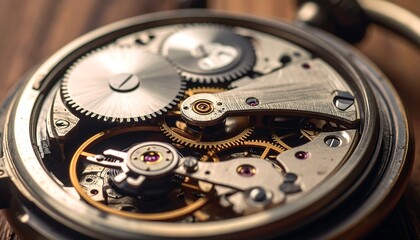 Close-up of a vintage pocket watch mechanism