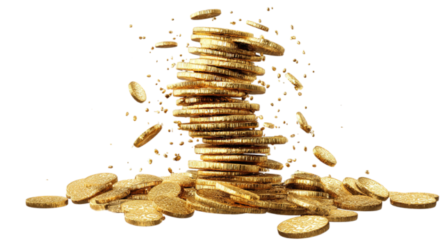 flying golden casino chips isolated on transparent white background,  - Powered by Adobe