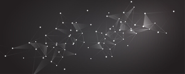 Abstract white polygon connection mesh futuristic communication technology concept dots lines connect network design on black background. 

