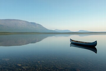 Boat on calm mountain lake