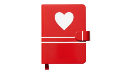 Isolated red diary with heart shape and fastening closure, stationery and office supply