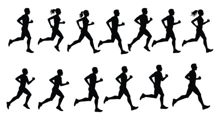 runners in motion captured through various stages of stride