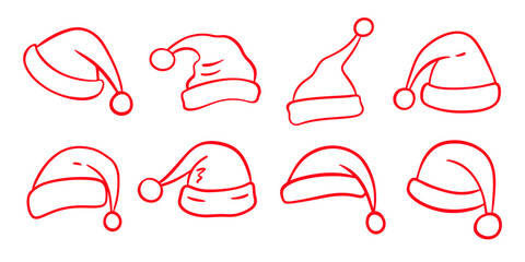 Vector Santa Claus Red Hat outline icon sketch 