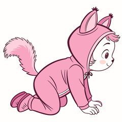 Vector art of cute baby in a pink squirrel costume crawling