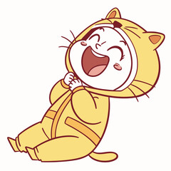Vector art of happy little boy wearing a cat costume