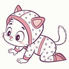 Vector art of cute kitten in pajamas crawling