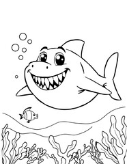Obraz premium Cute Smiling Shark Underwater Scene colouring page