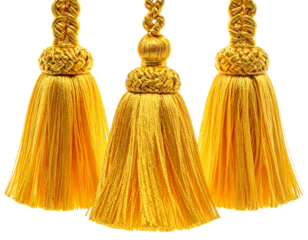  Classic Gold Tassel Fringe with Ornate Detailing, Front View, Transparent PNG 